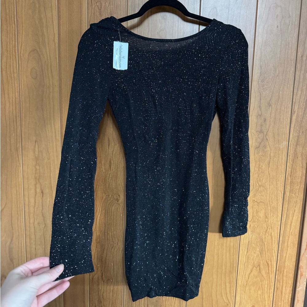 Windsor Black Sparkle Long Sleeve Dress